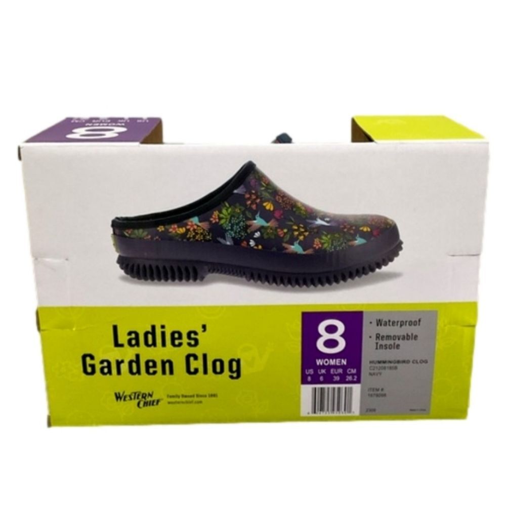 Western Chief Hummingbird Floral Women's Rubber Garden Clog Navy Size 7-10 NIB - Picture 7 of 9